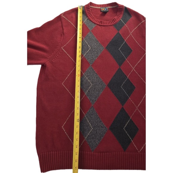 Alexander Julian Colours Mens Red Argyle Sweater XLT 100% Cotton Crew Neck - Picture 3 of 4